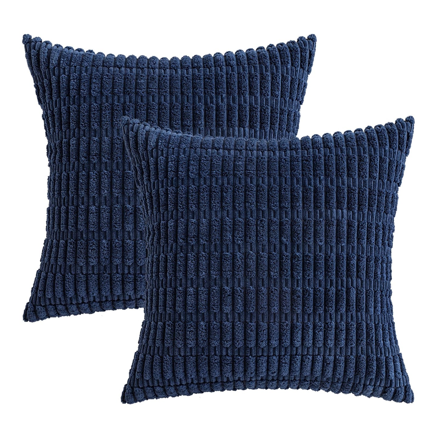 MIULEE Pack of 2 Corduroy Decorative Throw Pillow Covers 20x20 Inch Soft Boho Striped Pillow Covers Modern Farmhouse Home Decor for Summer Coastal Sofa Living Room Couch Bed Dark Blue