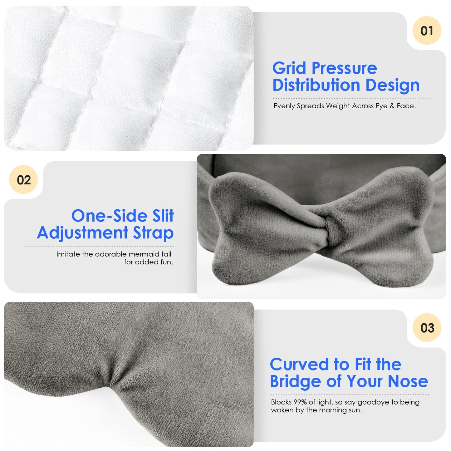 Weighted Eye Mask for Sleeping, Soft Minky Sleep Mask for Side Sleeper with Adjustable Buckle, 100% Blockout Design, Ideal for Meditation, Relaxation and Travel, Includes Storage Pouch (Grey)