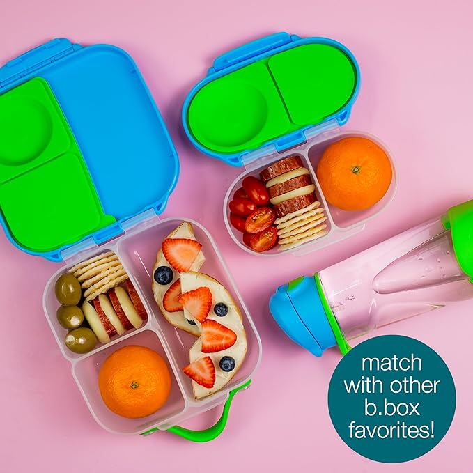 b.box Snack Box - Leakproof Mini Bento Box for Kids & Toddlers, 2 Compartment Snack Containers for Kids, Lunch Containers, Dishwasher Safe, BPA Free, PFAS Free, Ages 4m+, 1 3/4 Cup - Blue Slate