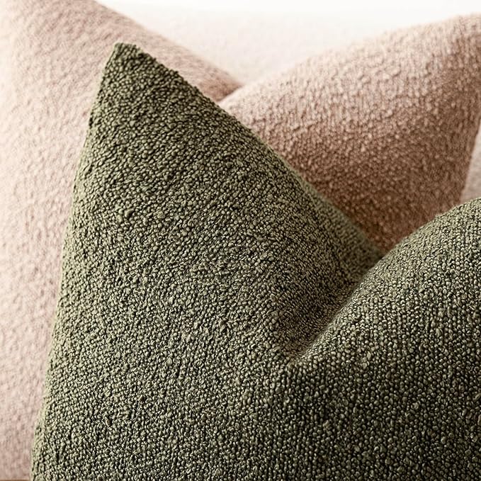 Foindtower Decorative Textured Boucle Throw Pillow Covers Accent Solid Pillow Cases Neutral Soft Cozy Couch Cushion Case for Chair Sofa Bedroom Living Room Home Decor 24x24 Inch,1PC,Moss Green