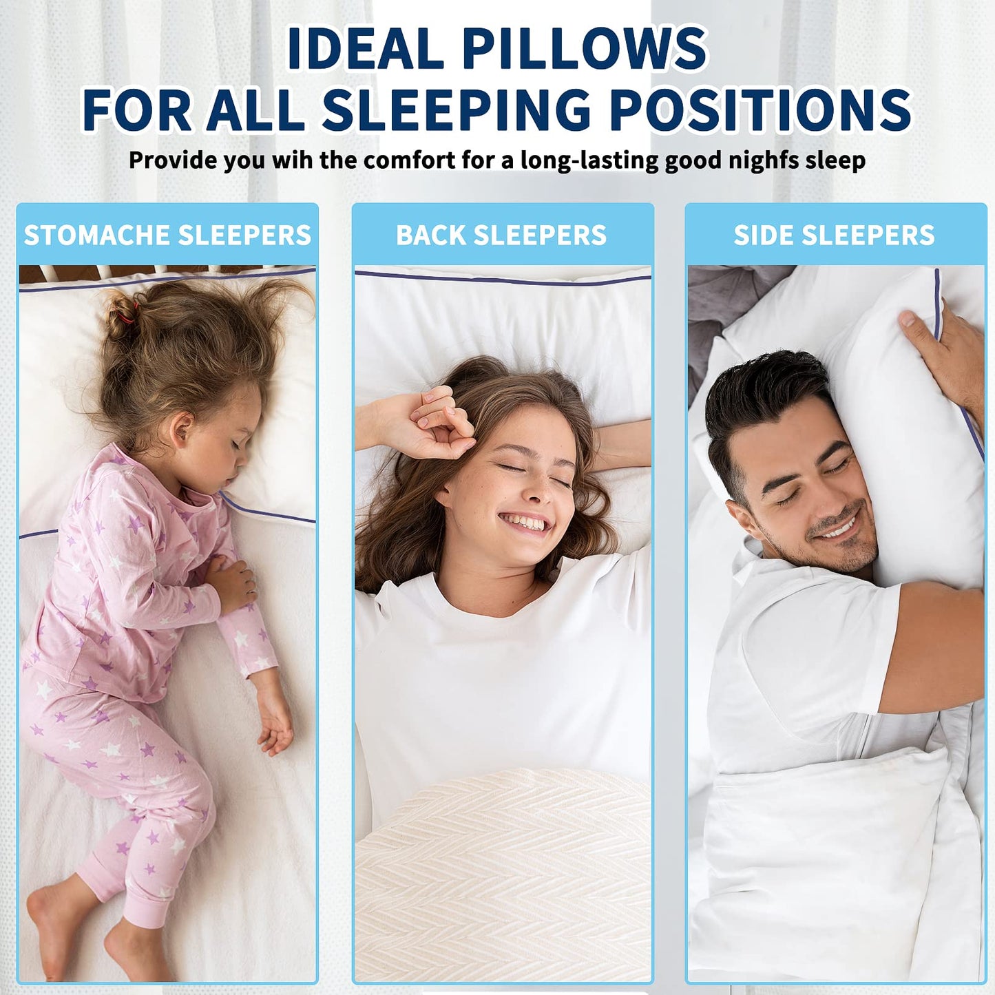 Opposy Bed Pillows for Sleeping Queen Size Set of 2- Cooling Pillows, Luxury Hotel Quality (Queen，White Pack of 2