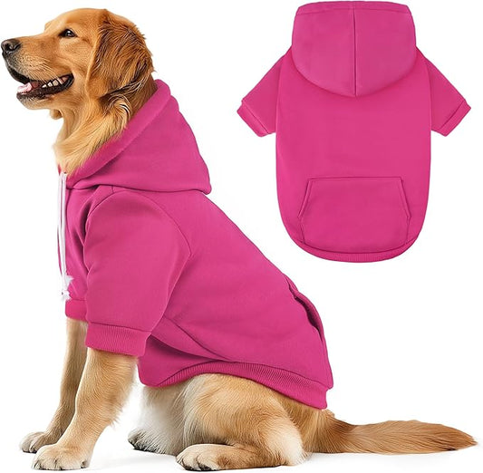 BAOBICUTE Dog Basic Hoodie Soft Dog Clothes Cold Weather Sweaters for Medium Large Dogs Cozy Fabric Warm Sweatshirt with Leash Hole (Rose Pink, XL (Back: 24.8",Chest: 33.86", Neck: 25.2"))