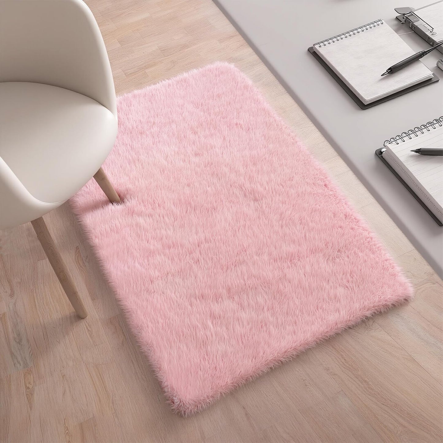 MATIIUI Shag Pink Small Rug 2x3 Area Rugs for Bedroom Dorm Bedside Living Room, Non-Slip Ultra Fluffy Soft Area Rugs for Entry, Kids Room, Study, Office, Playroom, Modern Small Carpet Décor
