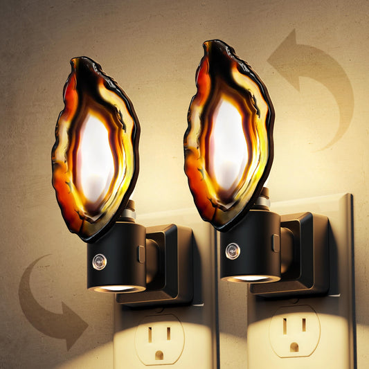 L LOHAS LED Night Light, Night Lights Plug into Wall, Agate Nightlight Rotating 350°, Dimmable Dusk to Dawn Sensor, Healing Stone Agate Decorative Nightlight for Bedroom,Living Room[2 Pack]