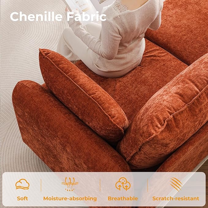 135'' Modular Sectional Sofa with Seats Storage, Oversized U Shaped Couch for Living Room,4-Seater Comfy Cloud Couches with Deep Seat,Movable Ottoman,2 Throw Pillow,Chenille,Orange