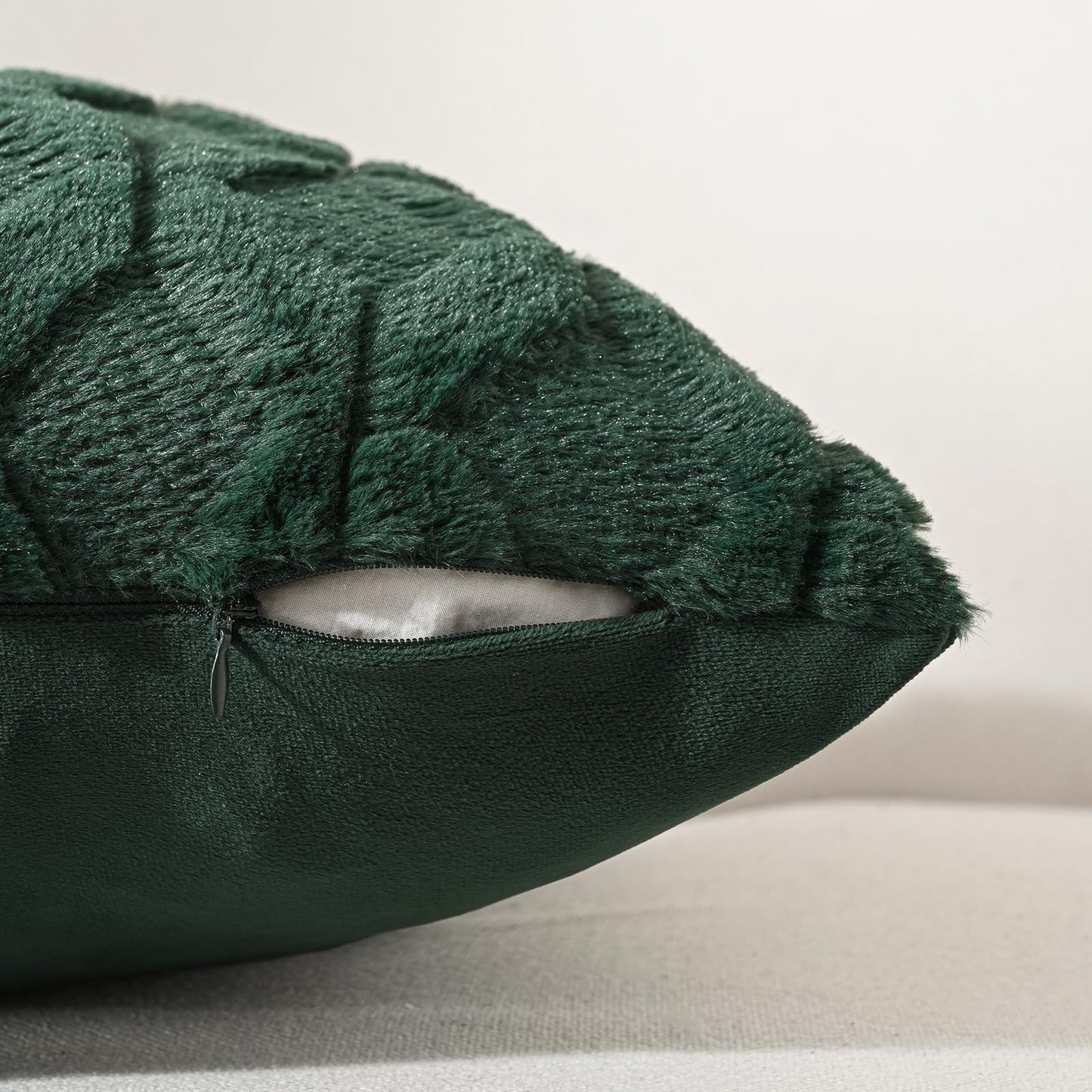 Volcanics Pack of 2 Faux Wool Throw Pillow Covers 20x20 Inches Decorative Farmhouse Velvet Couch Pillow Case Soft Plush Square Boho Cushion Pillowcase, Dark Green