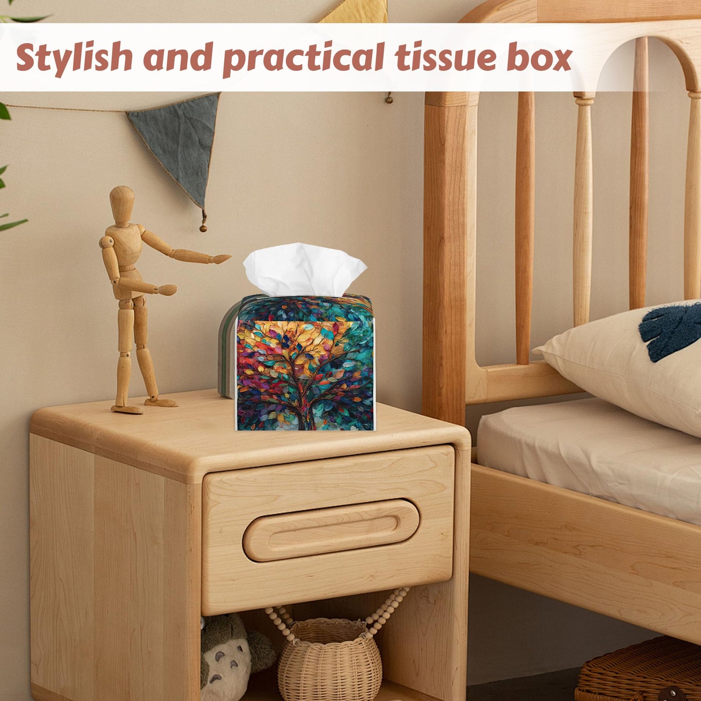 2 Pcs Tree of Life Tissue Box Cover Leather Tissue Box Holder Square Facial Paper Organizer Dispenser for Bedroom Dresser Night Stand Office Desk