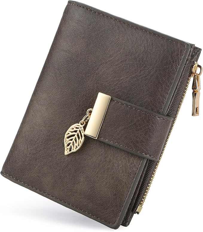 yiijay Small Wallet Women RFID Blocking Leather Bifold Wallet Credit Card Holder for Women Ladies Compact Wallet Mini Purse With Zipper Pocket