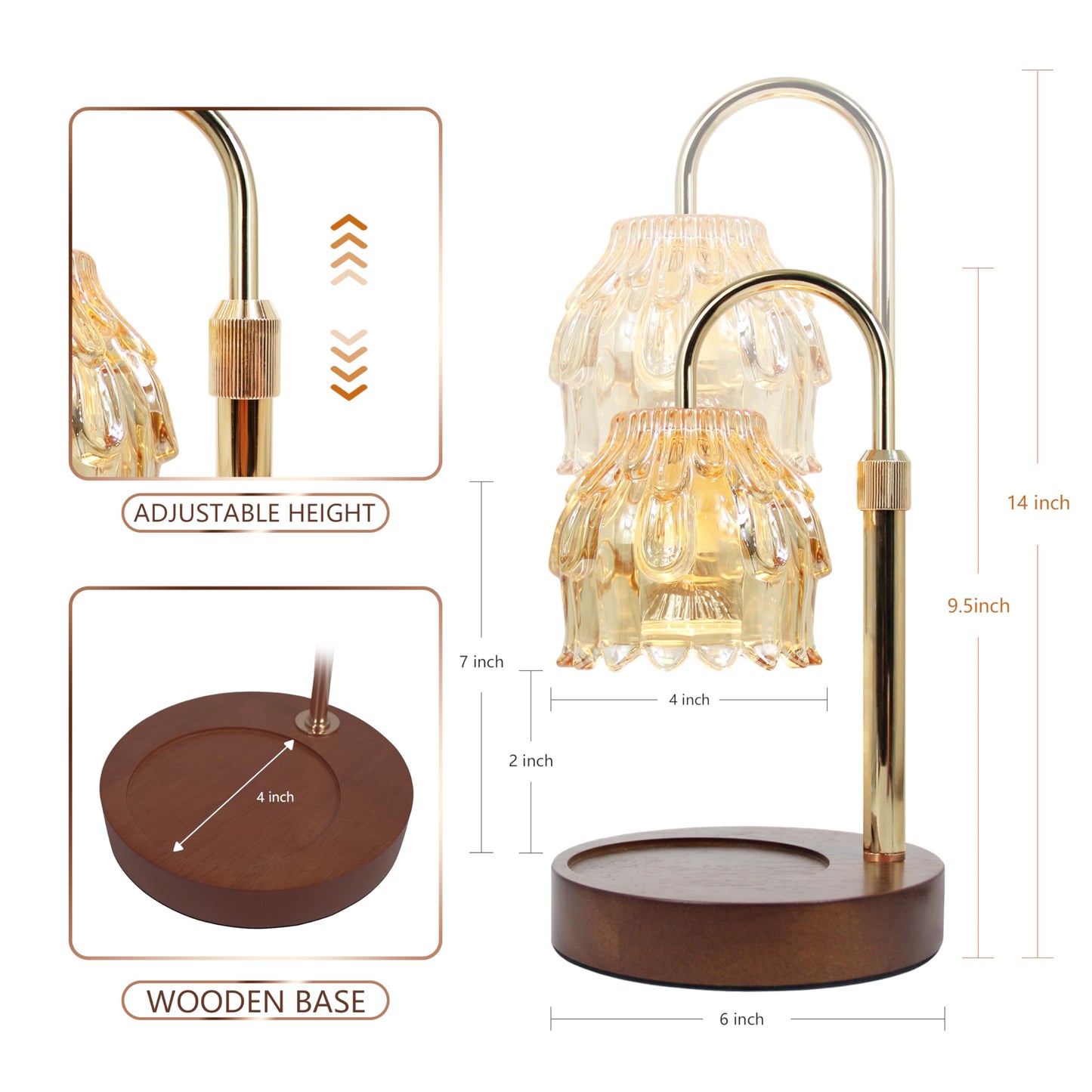 Flower Candle Warmer Lamp with Timer Dimmer, Adjustable Height, Birthday Housewarming Gifts for Women Mom, New Home Bedroom Livingroom Decor, Gold Wax Melt Warmer for Scented Jar with 2 Bulbs