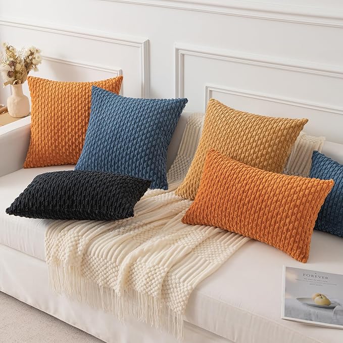 Kevin Textile Throw Pillow Covers Soft Corduroy Decorative Set of 2 Boho Striped Pillow Covers Pillowcases Farmhouse Home Decor for Couch Bed Sofa Living Room 24x24 Inch Gold