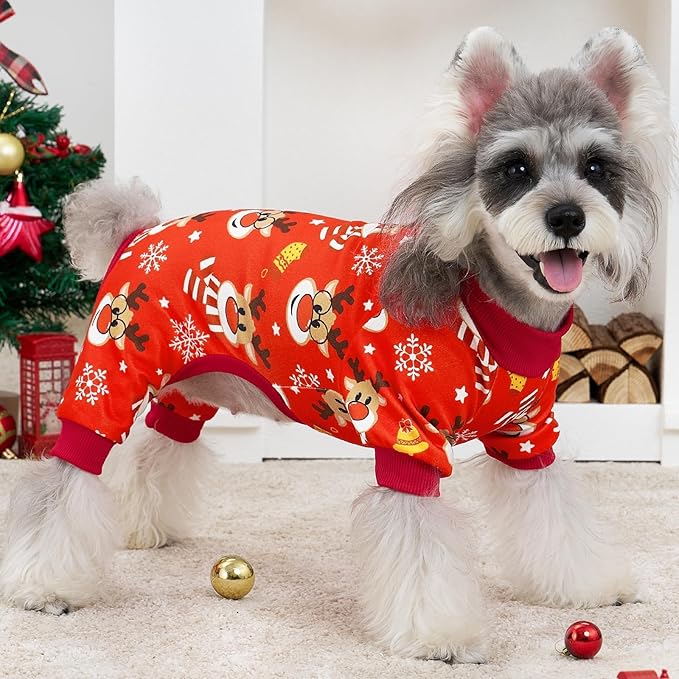 XPUDAC 4 Pack Christmas Dog Pajamas Comfy Dog Clothes for Small Medium Dogs Girl Boy Holiday Pet Outfit Puppy Onesie Cat Pjs Jammies, XS