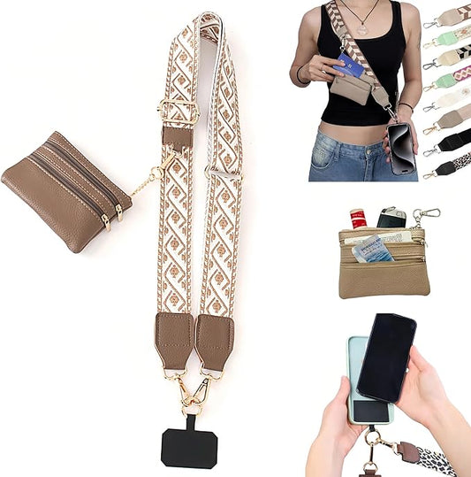 Crossbody Body Phone Holder for Women, New Phone Strap with Zippered Pouch, Adjustable Crossbody Strap (Brown)
