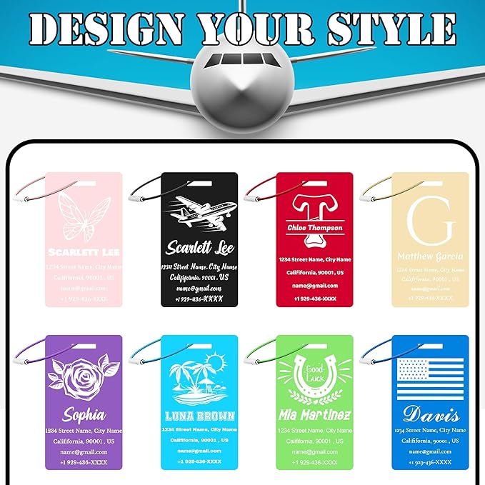 4 PCS Personalized Luggage Tags for Suitcases, Custom Aluminum Luggage Tags for Bags and Backpacks, Waterproof & Heavy Duty Personalized Metal Name Tags for Travel (Gold)