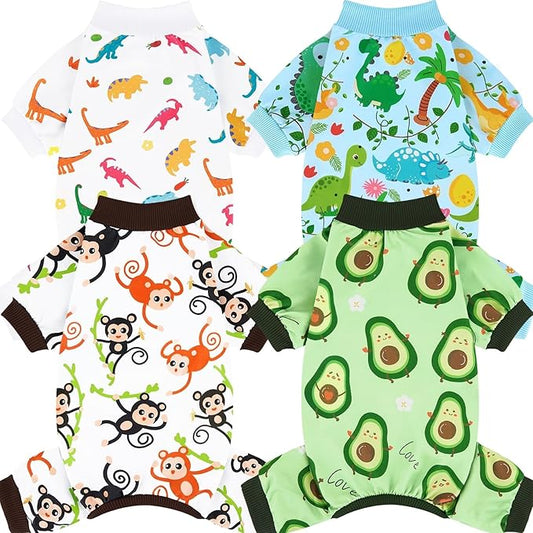 XPUDAC 4 Pack Dog Pajamas Soft Strechy Summer Doggie Clothes for Small Medium Dogs Boy Girl Cat Apparel-Medium