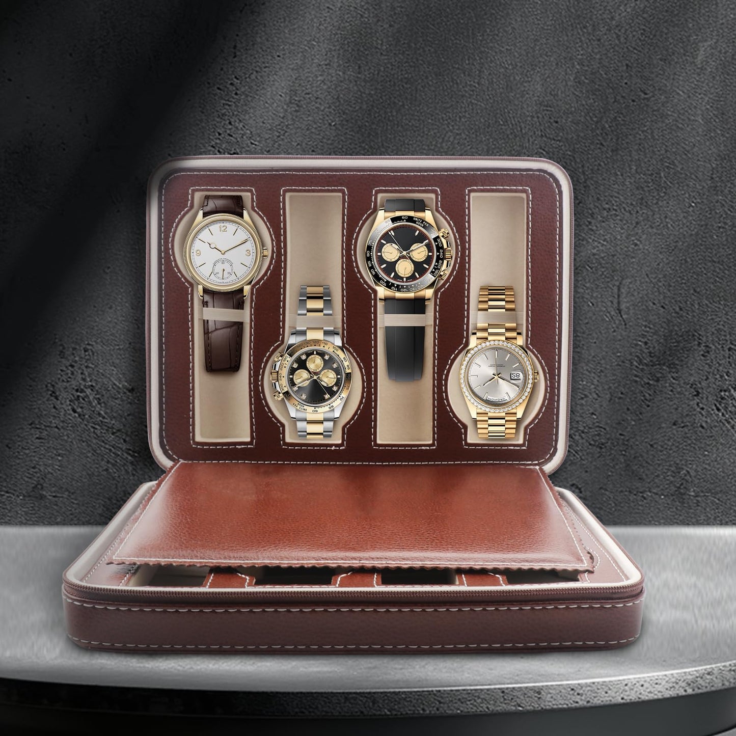 Embewhis 8 Slot Watch Box Faux Leather Storage Valet Premium Watch Storage Display Case for Men (Brown)