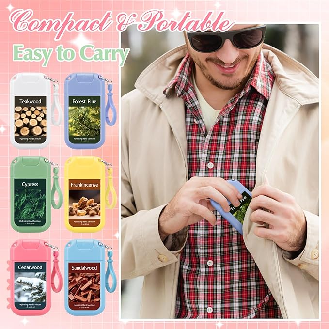 6 Pack Hydrating Hand Sanitizer Spray with Keychain Travel Size Scented Hand Sanitizer Spray Portable Pocket for Purse Backpack Outdoor Travel Adults Office Staff Teacher Nurse