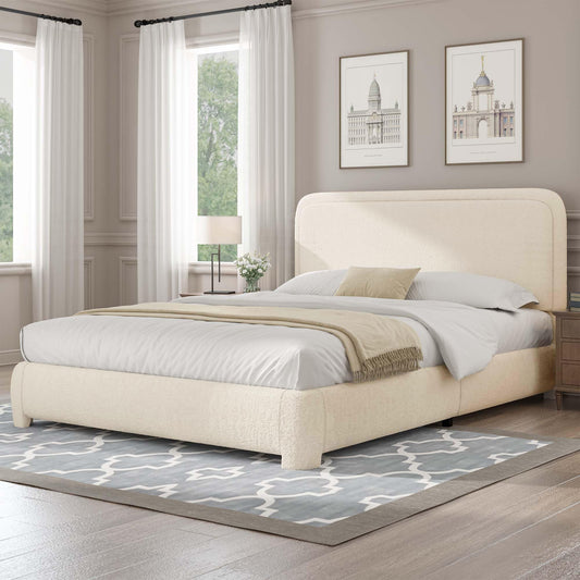 BarnFurin Full Size Bed Frame with Headboard, Cloud Boucle Upholstered Platform Bed Frame, Soft Rounded Corners, No Box Spring Required, Non-Slip and Noise-Free, Easy Assembly, Cream