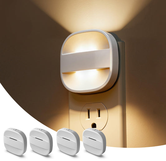 L LOHAS LED Night Lights Plug into Wall, Dimmable Night Light with Dusk to Dawn Sensor, Nightlight for Bathroom Night Light, Hallway, Kitchen, 3000K Soft White, Foldable, 4 Pack