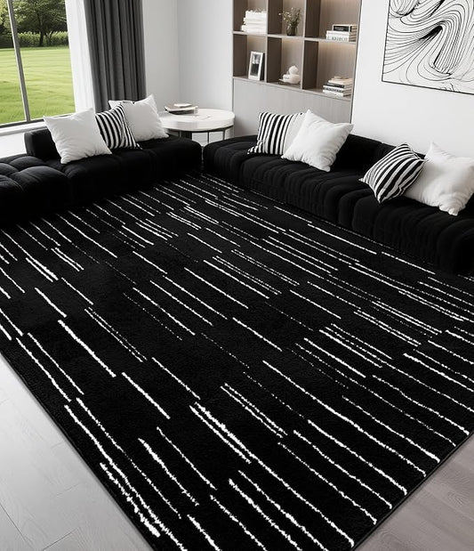 YIHOUSE 6x9 Abstract Line Area Rug, Modern Washable Stain Resistant Rugs Non Slip, Soft Indoor Floor Carpet for Living Room, Bedroom,Dining Room, Black and White
