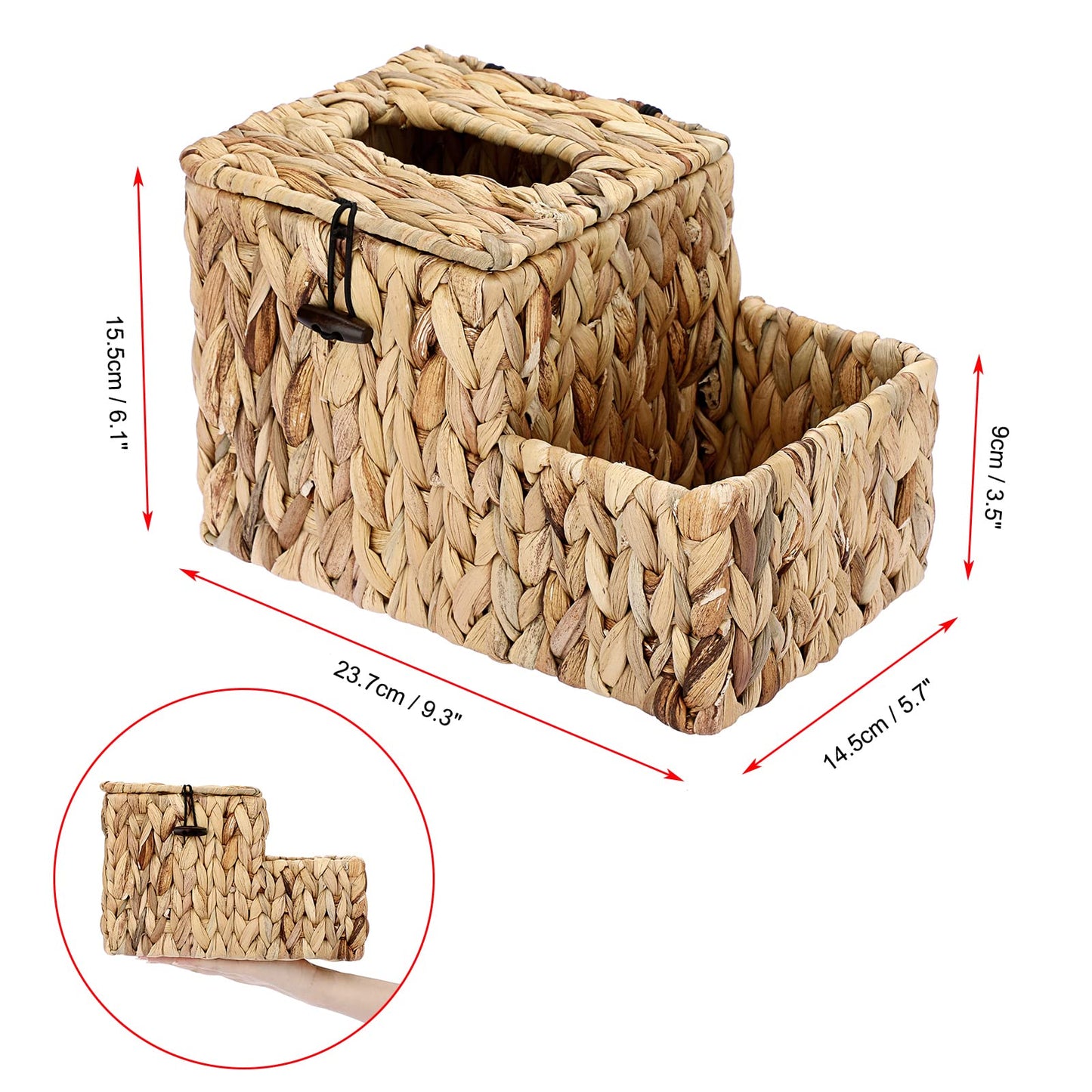 Sumnacon Square Woven Tissue Box Cover - Decorative Cube Wicker Tissue Box Holder with Side Organizer, Rustic Water Hyacinth Tissue Holder for Living Room Vanity Night Stand Table Countertop Office