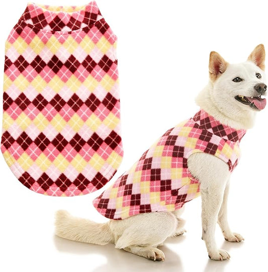 Gooby - Stretch Fleece Vest, Pullover Fleece Vest Jacket Sweater for Dogs, Argyle Pink, Large