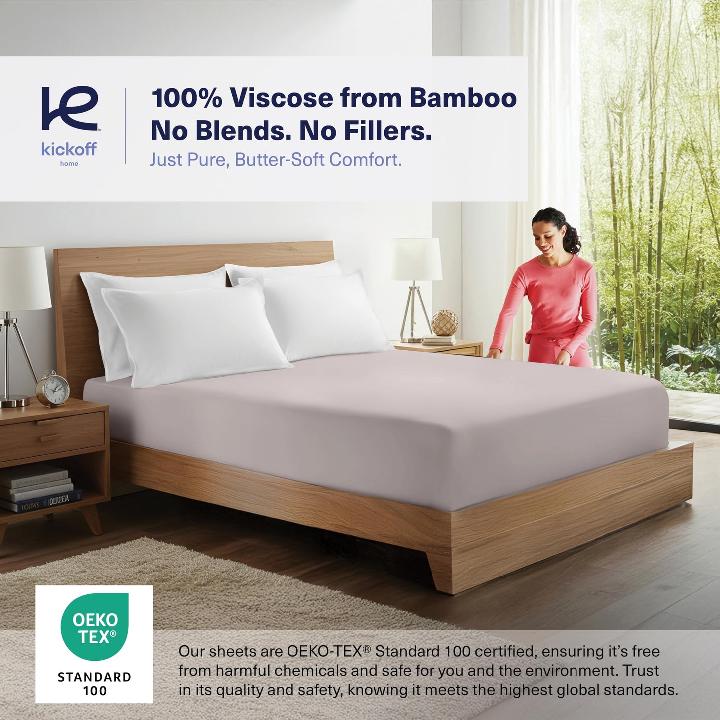 Kickoff Viscose Bamboo Fitted Sheet King Size, 100% Organic Cooling Sheets Fitted ONLY Viscose Bamboo Sheets King Size Bed Sheet for Hot Sleepers, Extra Deep Pocket, 4 Corner Strap (K, Dove Grey)