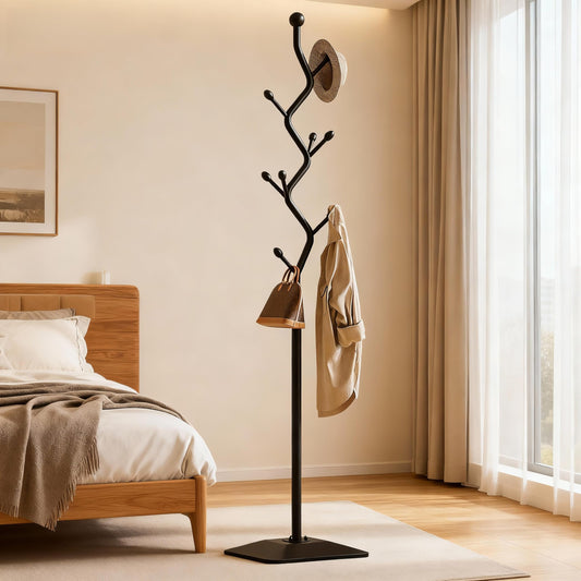 IRNCLD Sturdy Metal Coat rack Tree – Anti-Tip Design with 8 Hooks, Perfect for Home, Dorm, or Office Organization (black)