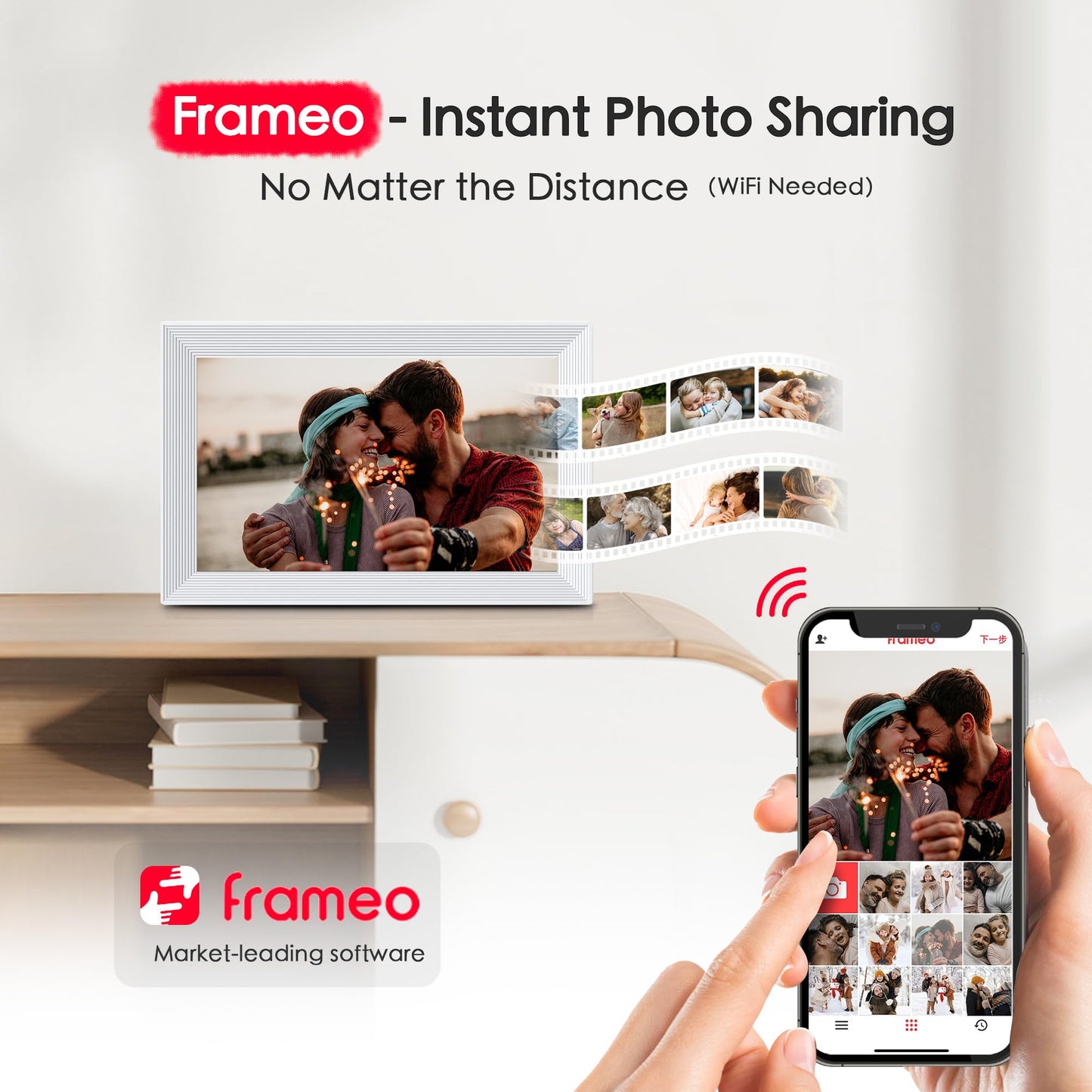Frameo Digital Picture Frame, 10.1'' Frameo Digital Frame WiFi, 1280 * 800 IPS HD Touchscreen, 32GB Storage, Instant Share Pictures Video, Smart Photo Frame Electronic, Gifts for Mom, House Warming
