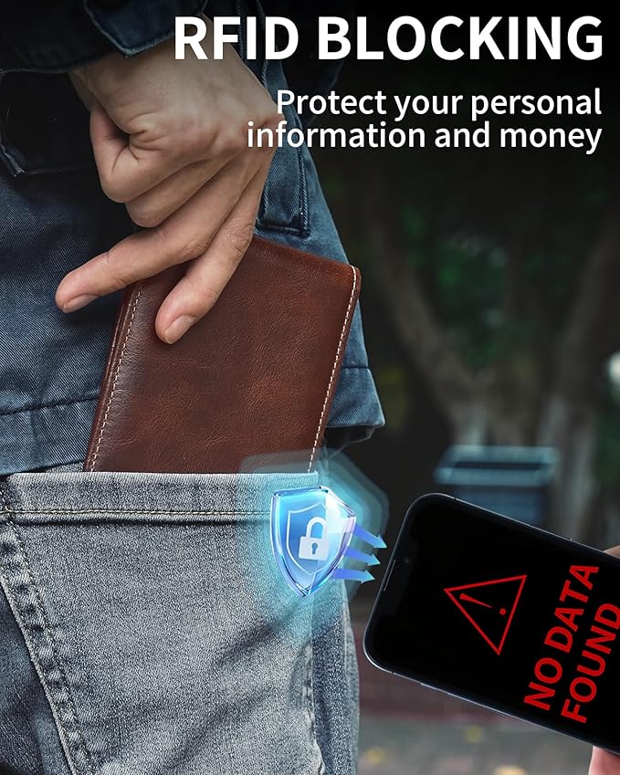 Artpaxy Mens Wallet Genuine Leather Bifold RFID Blocking Wallet for Men with 2 ID Windows 12 Card Holders 2 cash pockets 1 Gift Box