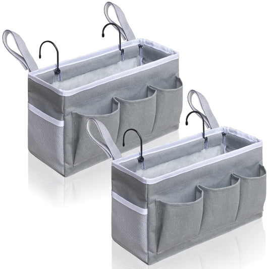 Kanrichu Bedside Caddy Hanging Storage Bag, Organizer Baskets with Pockets for Bunk Bed Accessories, Loft & Dorm Rooms Chair Bed Rails (Gray)