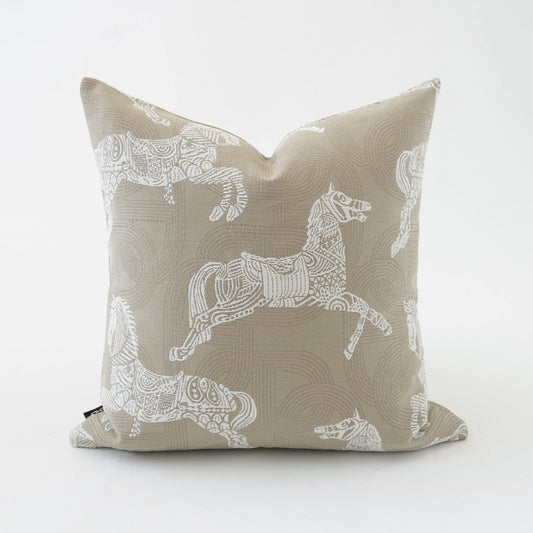 Croker Horse 20x20'' Inches Throw Pillow Cushion Cover - Beige Royal Horse Pattern Chenille Embroidery Jacquard Luxury Modern Fashion Style Couch Sofa Pillow Covers for Bedroom Living Room