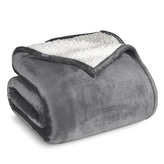Bare Home Sherpa Fleece Blanket - King Size - Blanket for Bed, Sofa, and Couch - Warm & Lightweight - Fluffy & Soft - Reversible (King, Grey)