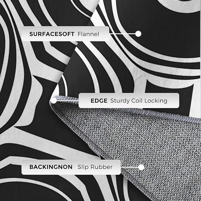 Black and White Geometric Rugs for Home Decor, 3x5 ft, Ring Circle Area Rugs for Living Room, Soft Non Slip Washable Modern Abstract Carpet Bedroom Decorations Dt-Ghf-31