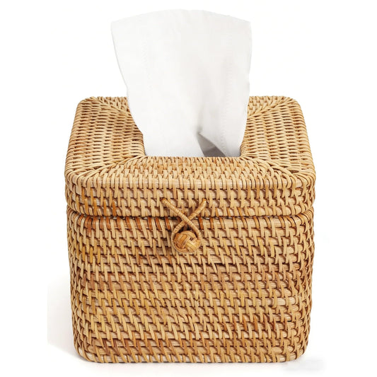 Vokumart Rattan Tissue Box Cover – Natural Woven Handmade, 5.9" x 5.9" x 5.9", Boho Decor for Living Room, Bedroom, Bathroom – Eco-Friendly & Rustic Home Accent