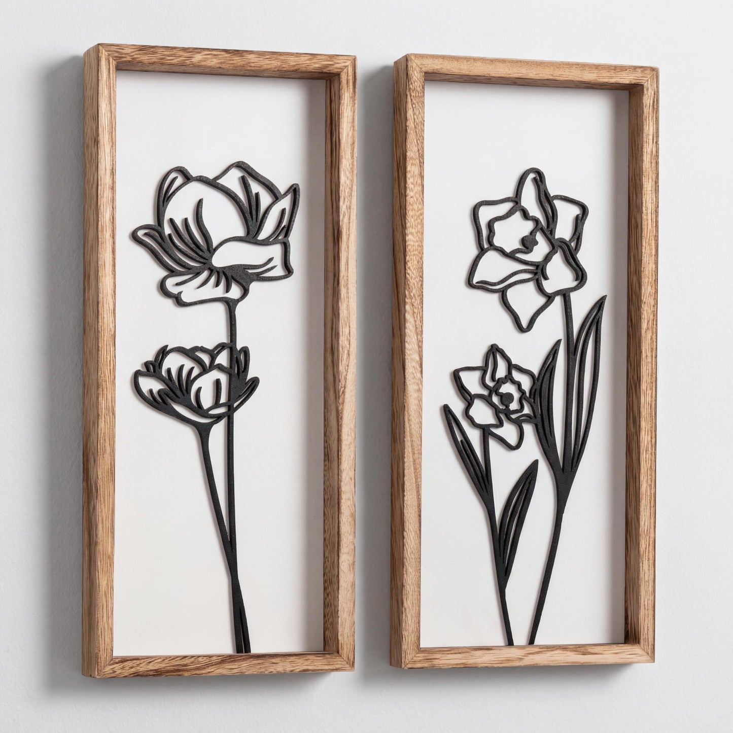 3D Black and White Wall Art (Set of 2) Lightweight, Wooden Ready-to-Hang Framed Floral Wall Art for Bathroom, Bedroom, Living Room or Office – Boho Botanical Farmhouse Decor – Gift-Boxed