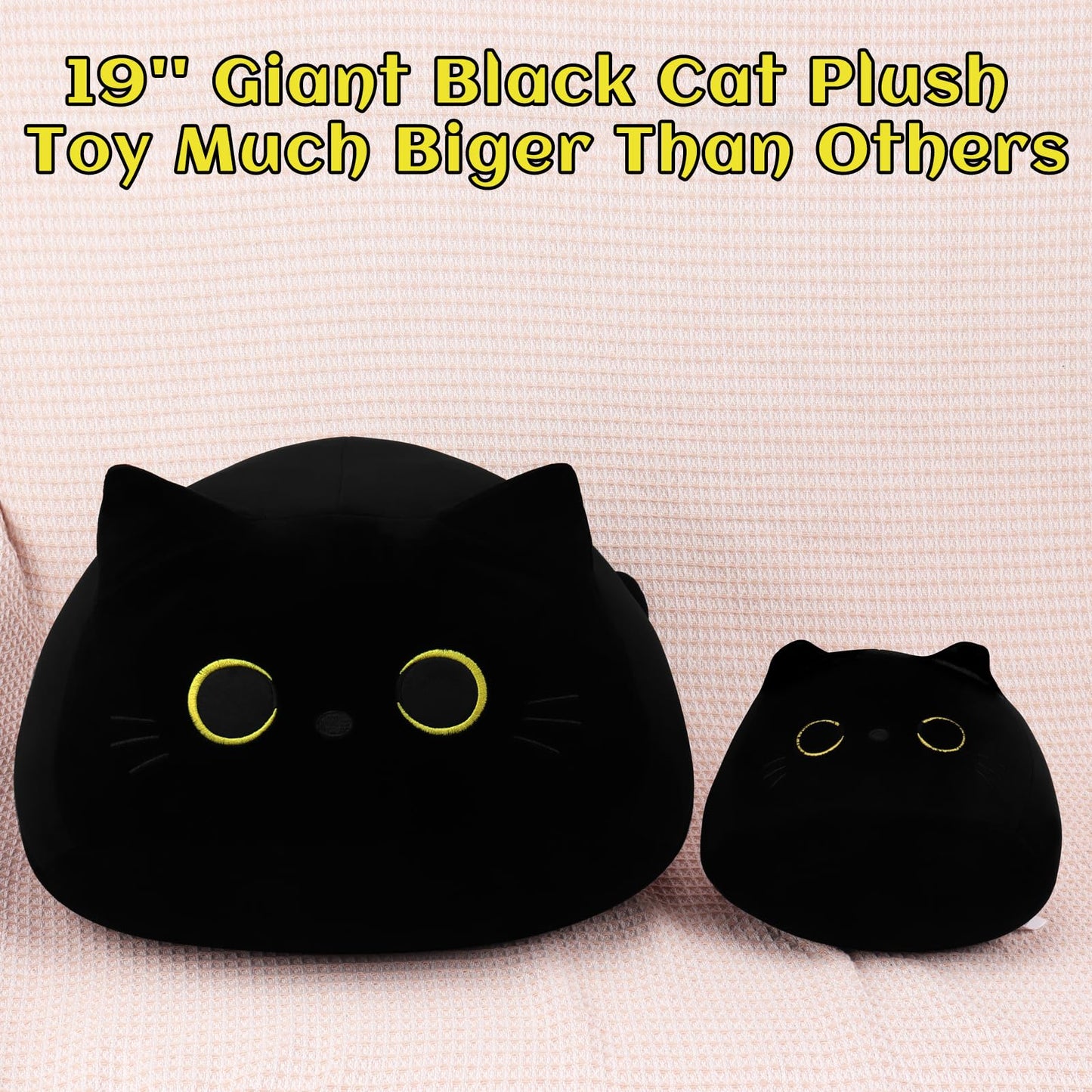 Auspicious beginning Black Cat Plush Toy-19'' Giant Black Cat Stuffed Animal, Plushie Toy Kawaii Plushies Cat Plush Pillow, Halloween Decor Plush Toys Halloween Plush Gift for Kids
