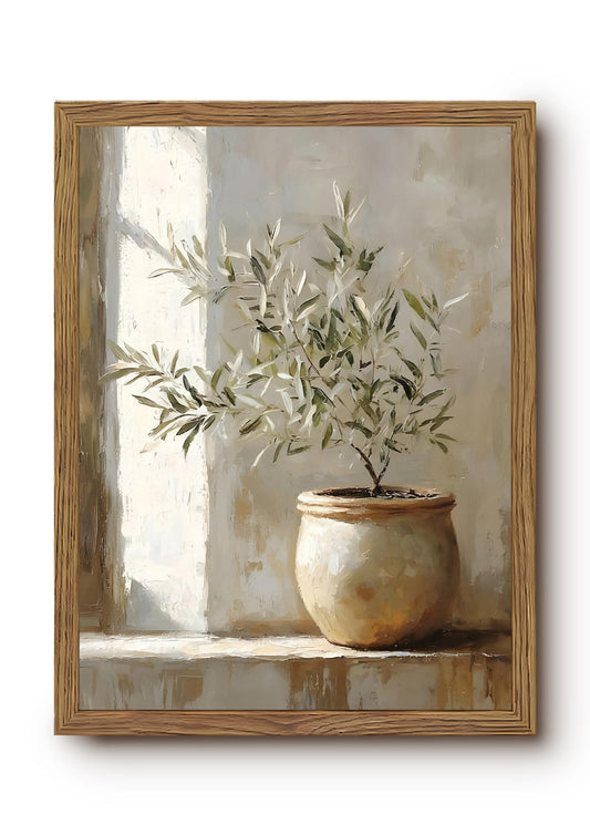 Vintage Framed Olive Tree Canvas Wall Art, Neutral Botanical Pictures Wall Decor, Rustic Potted Plant Paintings Prints, Organic Modern Farmhouse Artwork for Living Room Bedroom 8x10 Inch
