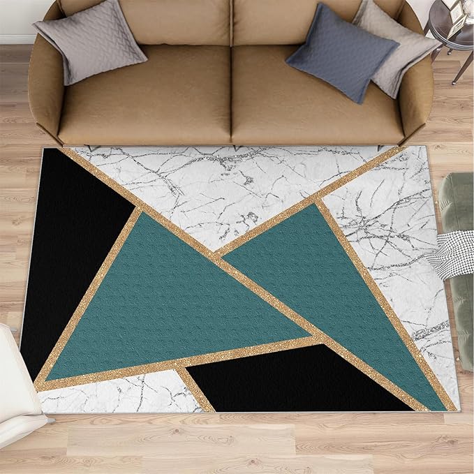 Geometric Marble Rugs for Living Room Abstract Marble Area Rug Light Luxury Geometric Patchwork Carpet Mid-Century Simple Rug for Hardwood Floors Office 5x7ft