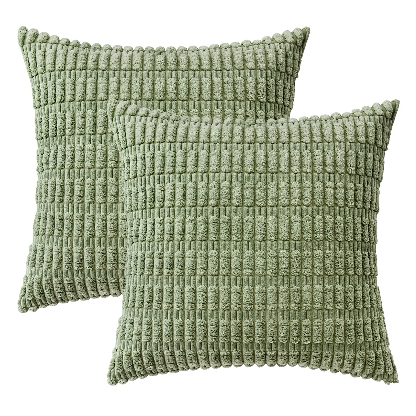 MIULEE Pack of 2 Spring Corduroy Decorative Throw Pillow Covers 20x20 Inch Soft Boho Striped Pillow Covers Modern Farmhouse Home Decor for Summer Sofa Living Room Couch Bed Sage Green