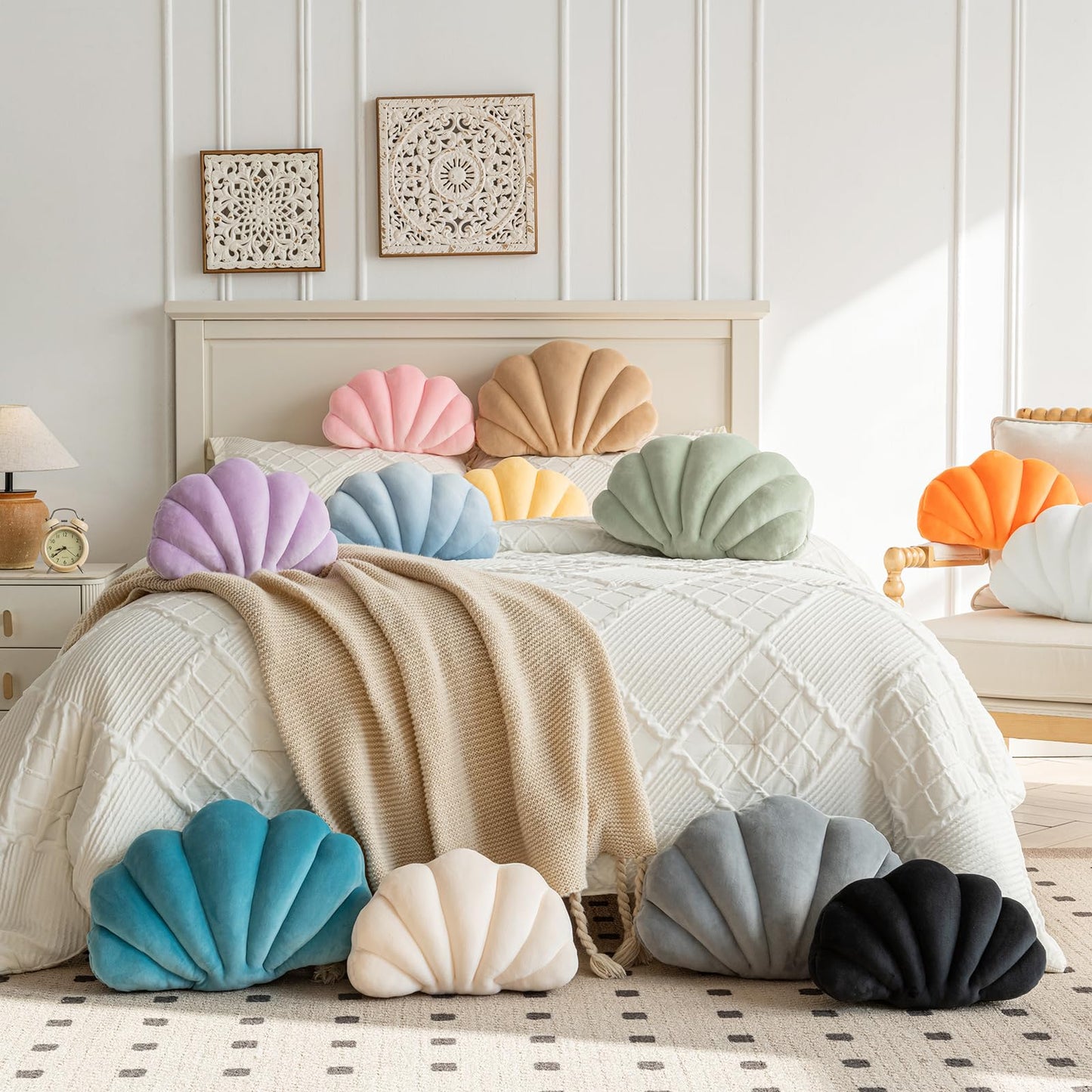 ZCNYCLAM Shell Pillow, Shell Shaped Decorative Throw Pillows with Velet for Couch Bed, Cute Seashell Beachy Room Decor Aesthetic Throw Pillows for Bedroom Living Room(13x10 Inches, Dusty Blue)