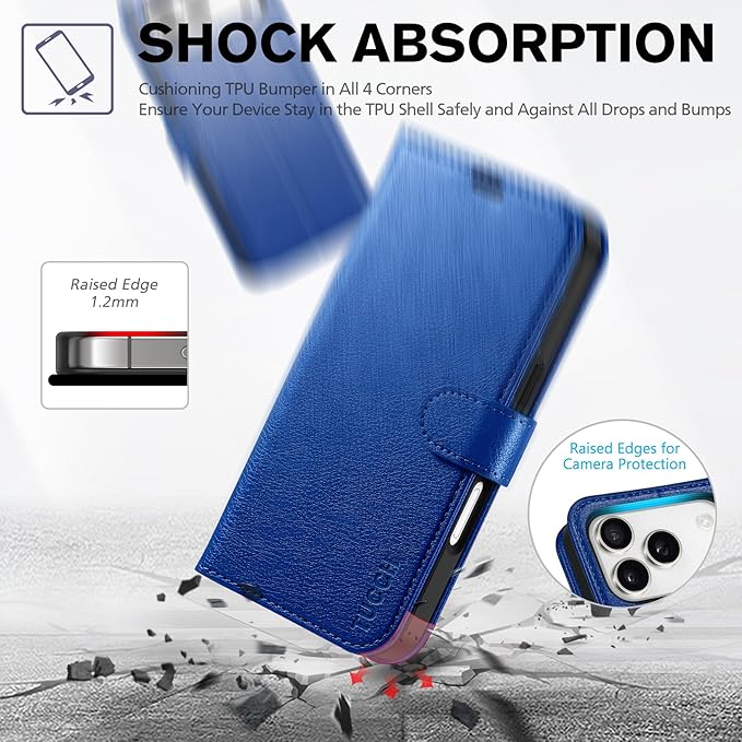 TUCCH Case Wallet for iPhone 17 Pro (6.3") 2025, Stand | RFID Blocking | 4 Card Slots | PU Leather | Magnetic Closure Folio Protective Cover | TPU Shockproof Inner Shell | Klein Blue