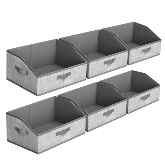 SONGMICS Set of 6 Storage Baskets, Foldable Storage Bins with Removable Dividers, Fabric Boxes, 15.7 x 11.8 x 7.9 Inches, Closet Organizers, 3 Handles, for Living Room, Cattail Gray URFB0140G01