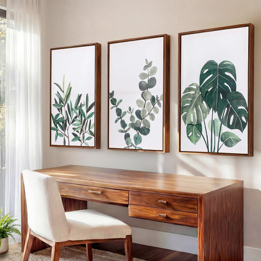 Framed 16x24" Large Botanical Wall Art Set of 3 with 1.38" Deep Floating Frame - Sage Green Plant Wall Decor, Earthy Green Eucalyptus Monstera Olive Leaf Art Prints, Modern Minimalist Nature Watercolor Pictures for Living Room and Bedroom