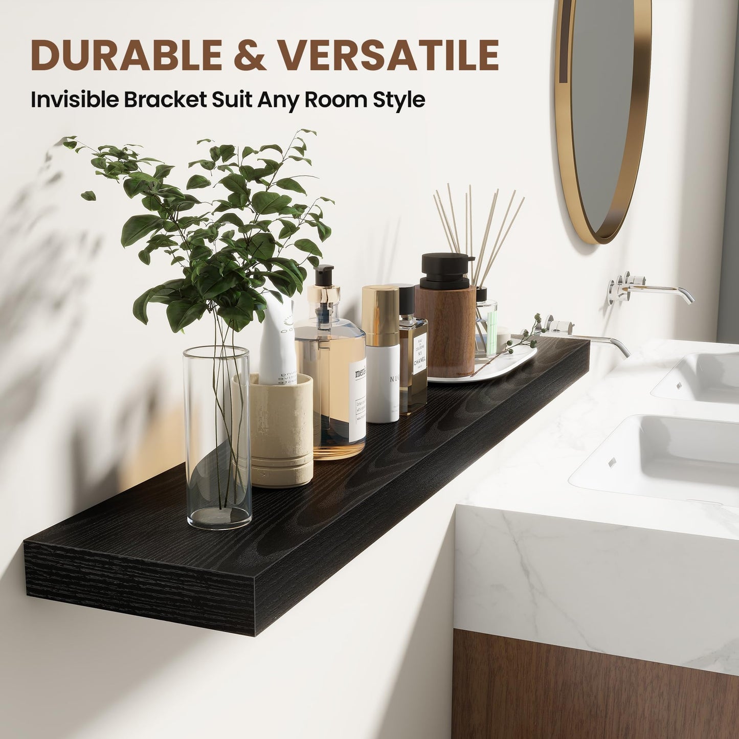 Acovy 24 Inch Floating Shelves for Wall 2 Pack, 24" Wall Shelves for Books, Storage, Decor, Wall Mounted Floating Shelf with Invisible Brackets for Kitchen, Living Room, Black