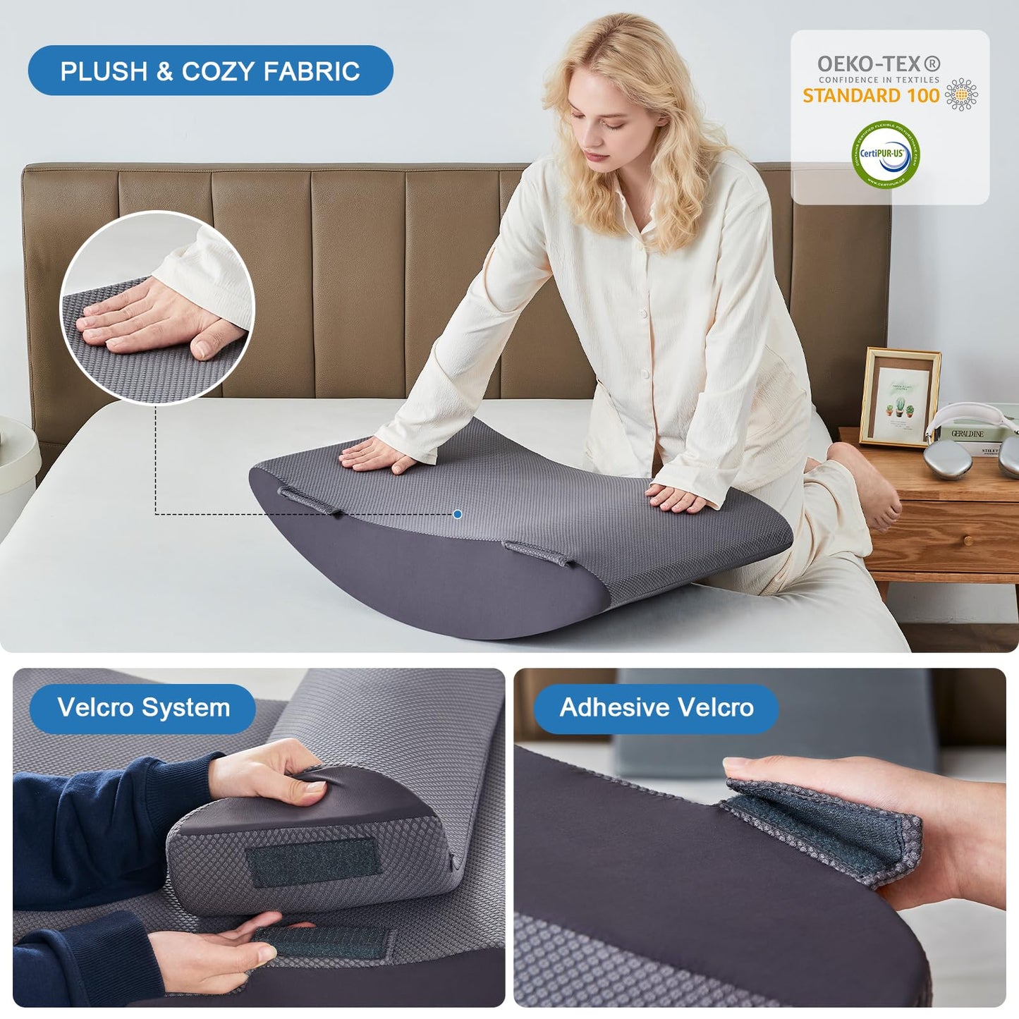 Paxato 4PCS Bed Wedge Pillow Set for After Surgery, Orthopedic Wedge Pillows for Sleeping, Back, Neck and Leg Pain Relief, Adjustable Memory Foam Support Pillows for Acid Reflux, GERD & Snoring, Grey