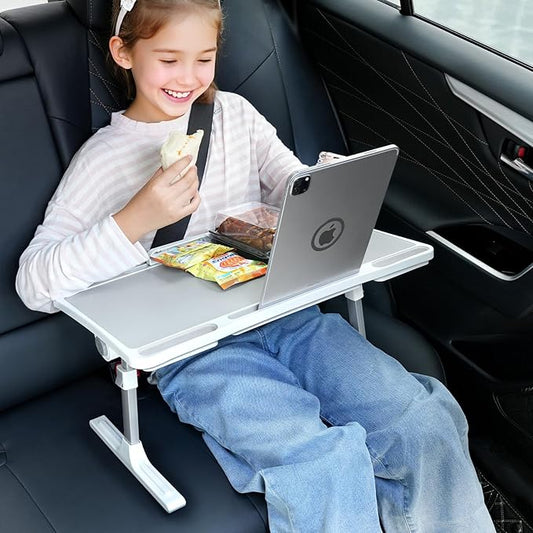 DICMKY Large Car Seat Tray Table, Foldable Travel Tray for Kids Car Seat, Height Adjustable Car Lap Desk for Laptop Computer Tablet, Rear Seat Food Eating Tray, Car Travel Essentials for Long Trips