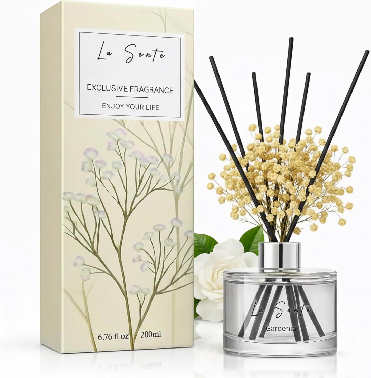 La Sente Reed Diffuser Set, Natural Gardenia, 6.7 fl oz / 200 ml