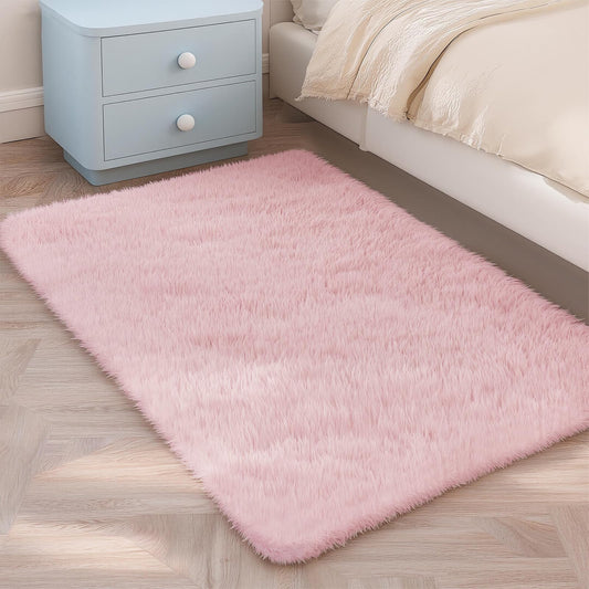 MATIIUI Shag Pink Small Rug 2x3 Area Rugs for Bedroom Dorm Bedside Living Room, Non-Slip Ultra Fluffy Soft Area Rugs for Entry, Kids Room, Study, Office, Playroom, Modern Small Carpet Décor
