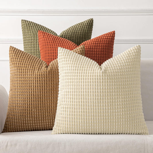 MIULEE Modern Farmhouse Decorative Pillow Covers 20x20 Inch Set of 4 Natural Rustic Throw Pillows Neutral Warm Soft Corduroy Couch Pillowcases Home Decor for Sofa Living Room Bed Brown Green