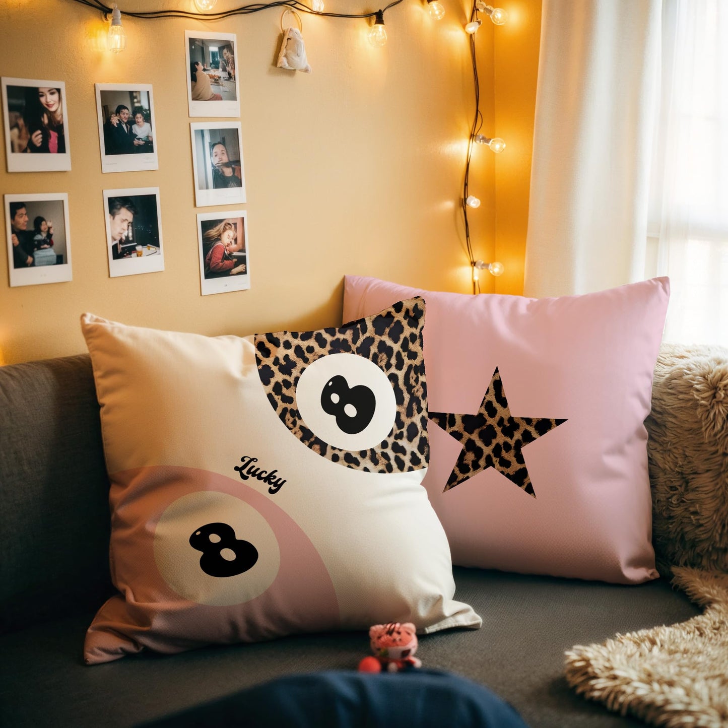GTYNU Trendy Funky Cheetah Pink Y2K Luck 8 Ball Throw Pillow Covers 18x18 Set of 2,Cheetah Leopard Lover Gifts for Women,Coquette Preppy Pillow Covers for Girls Room Dorm Apartment Decor,（611）
